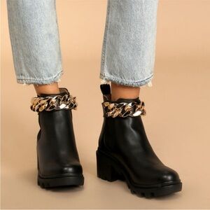 Steve Madden Black Ankle Boots with Gold Chain